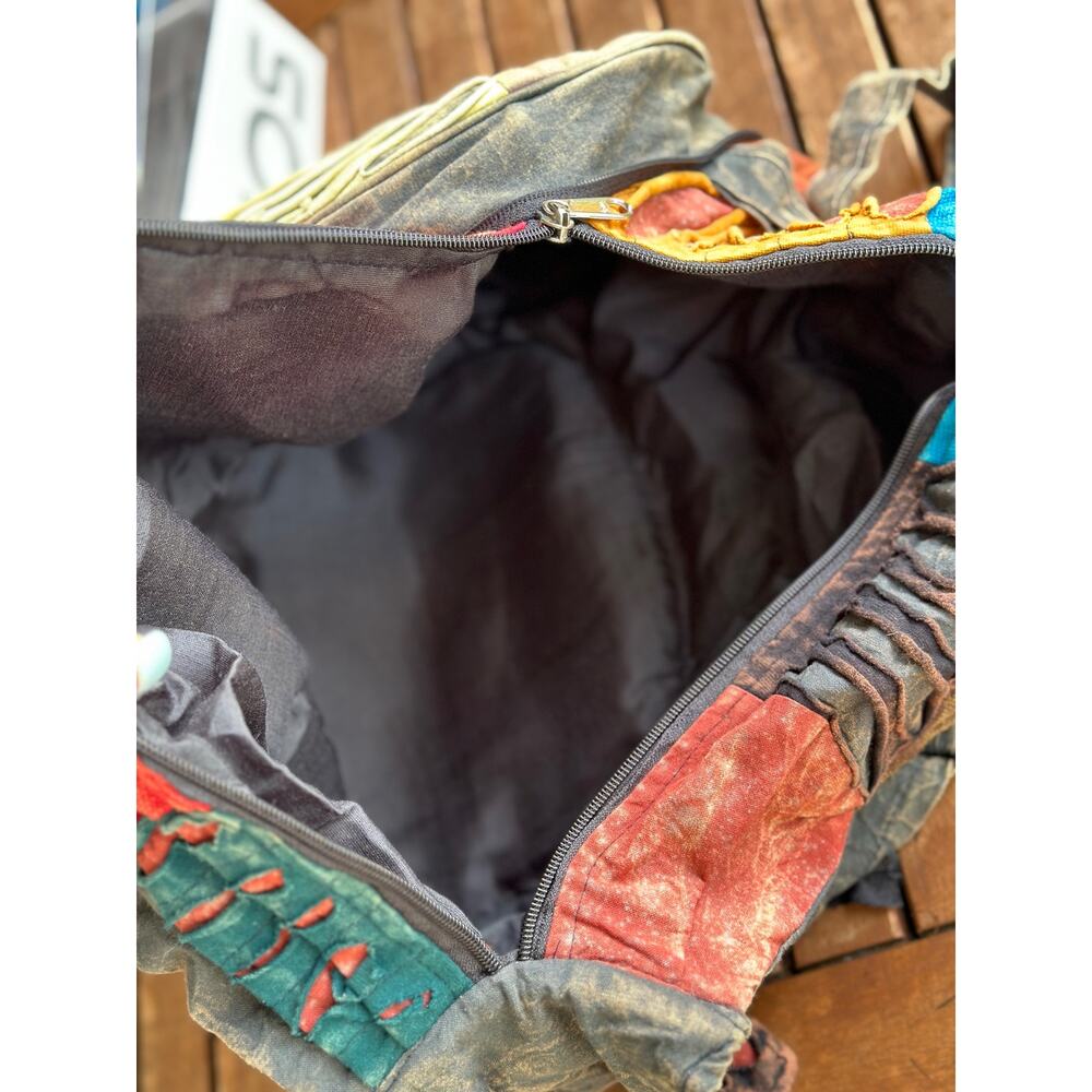 Hobo Patch Cutting Crossbody Backpack Rucksack Outdoor Boho Hippie Ethnic Hiking - Picture 5 of 9